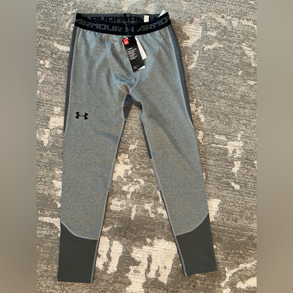Boys Under Armour Coldgear Leggings Pants Gray (YXL)
